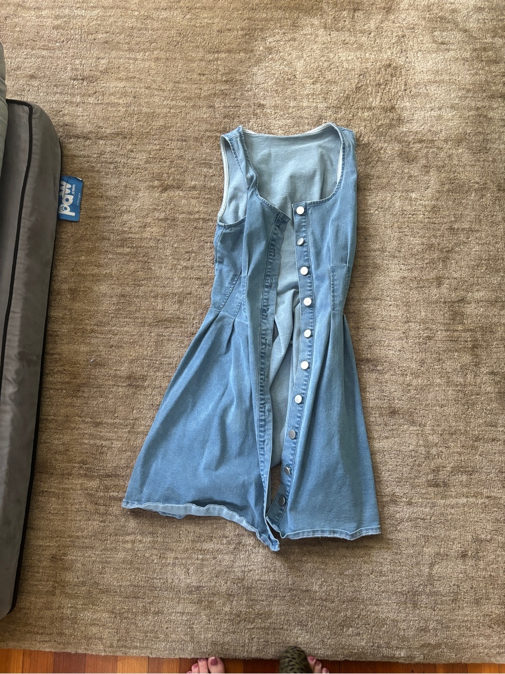 Girls Light Blue Denim Button-Front One-Piece Dress